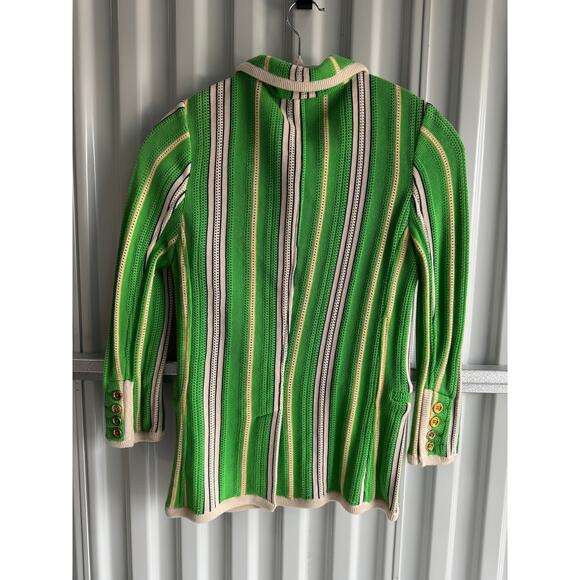 Juicy Couture Y2K Knit Striped Green + White Shirt Jacket Gold Buttons EUC - Picture 7 of 9